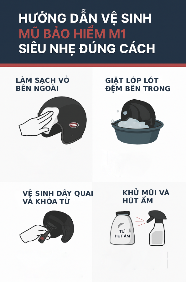 Vệ sinh mũ bảo hiểm M1 siêu nhẹ đúng cách