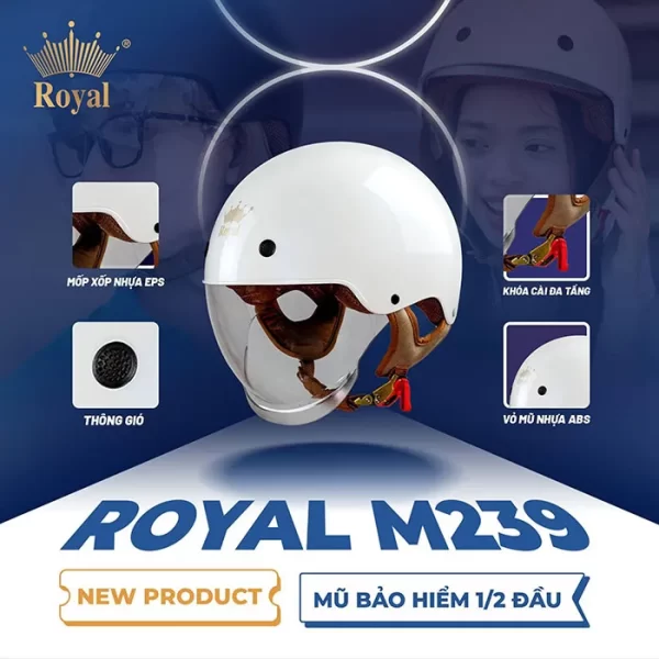 Nón bảo hiểm 1/2 có kính Royal M239