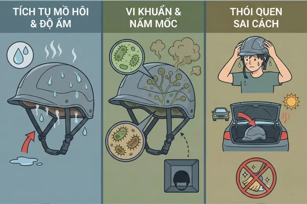 Nguyên nhân gây mùi hôi trong mũ bảo hiểm siêu nhẹ