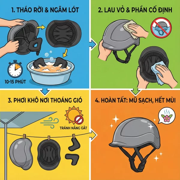 Quy trình khử mùi hôi trong mũ bảo hiểm tại nhà