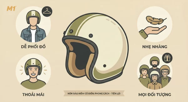 Ưu điểm của mũ bảo hiểm cổ điển