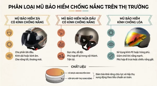 Các loại mũ bảo hiểm chống nắng phổ biến hiện nay