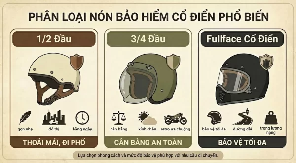Phân loại mũ bảo hiểm cổ điển