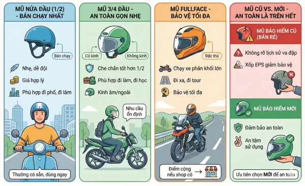 Các lại mũ bảo hiểm bán gần đây