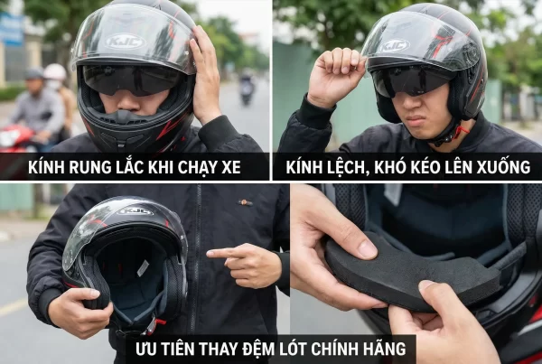 Mũ bảo hiểm có kính âm khi bị rộng