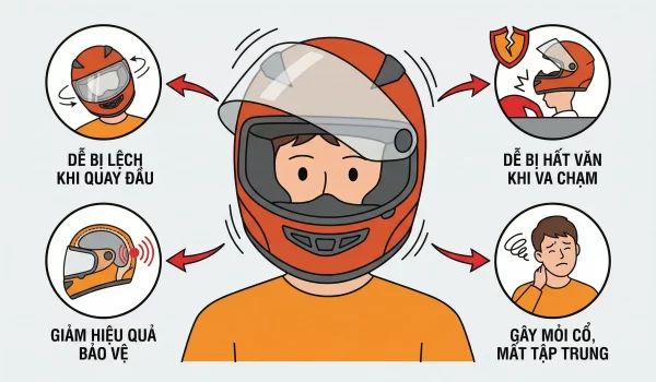 Rủi ro khi mũ bảo hiểm bị rộng