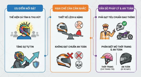 Ưu và nhược điểm của mũ bảo hiểm độc lạ