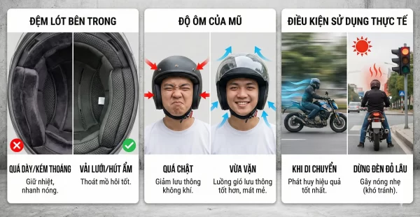 Yếu tố ảnh hưởng đến sự thoáng khí của mũ bảo hiểm