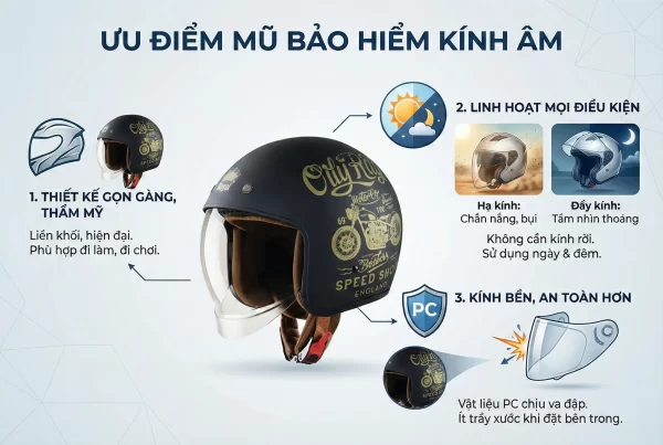 Ưu điểm của mũ bảo hiểm có kính âm
