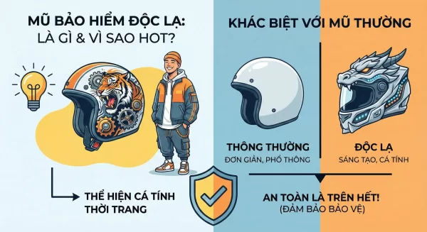 So sánh mũ bảo hiểm độc lạ và mũ bảo hiểm thường