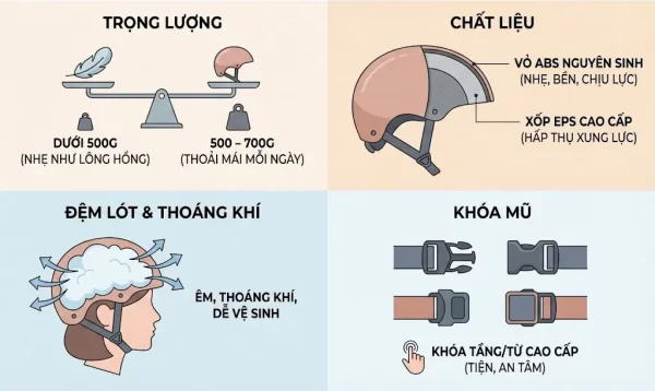 Tiêu chí chọn mũ bảo hiểm siêu nhẹ