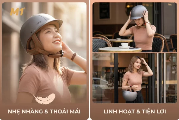 Đặc điểm thiết kế và ưu điểm thực tế của mũ bảo hiểm nửa đầu nữ