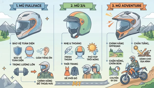 Các loại mũ bảo hiểm đi phượt phổ biến hiện nay