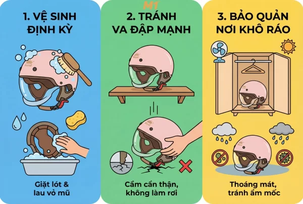 Cách bảo quản mũ bảo hiểm 1/2 đẹp để sử dụng lâu dài