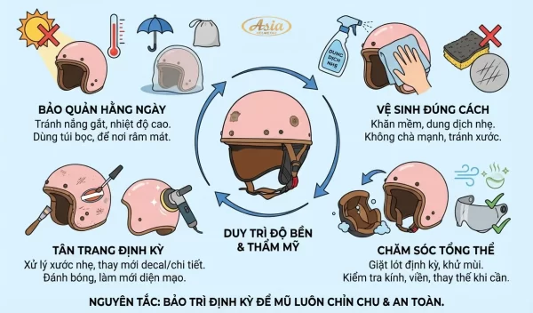Cách bảo quản và tân trang mũ bảo hiểm để dùng lâu vẫn đẹp