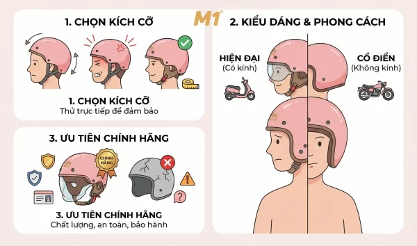 Cách chọn mũ bảo hiểm 1/2 đẹp phù hợp với từng nhu cầu