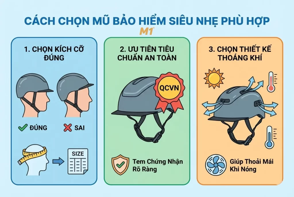 Cách chọn mũ bảo hiểm siêu nhẹ phù hợp
