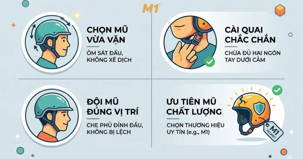 Cách đội mũ bảo hiểm đúng cách