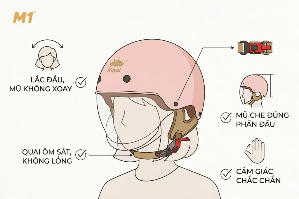 Cách kiểm tra mũ đã đội đúng chuẩn hay chưa