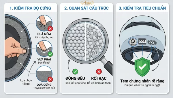 Cách nhận biết xốp mũ bảo hiểm đạt chuẩn