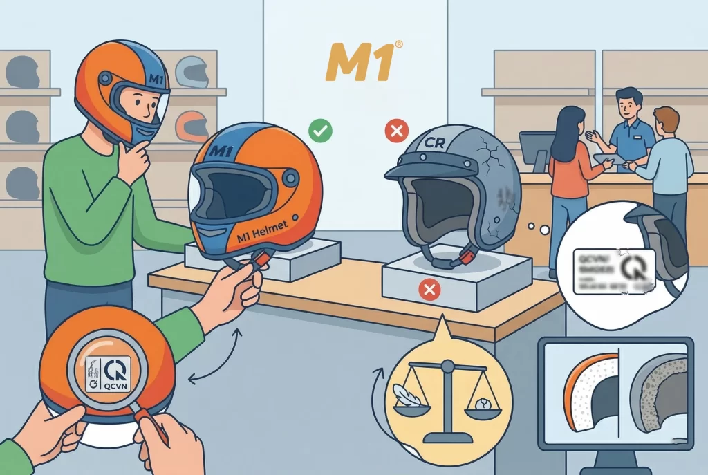 Cách phân biệt mũ bảo hiểm thật và giả đơn giản