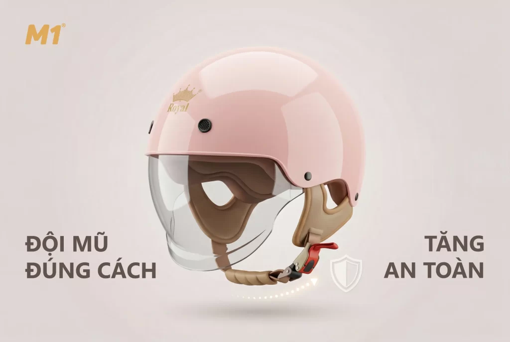 Đội mũ bảo hiểm 1/2 đúng cách giúp tăng an toàn khi đi xe máy