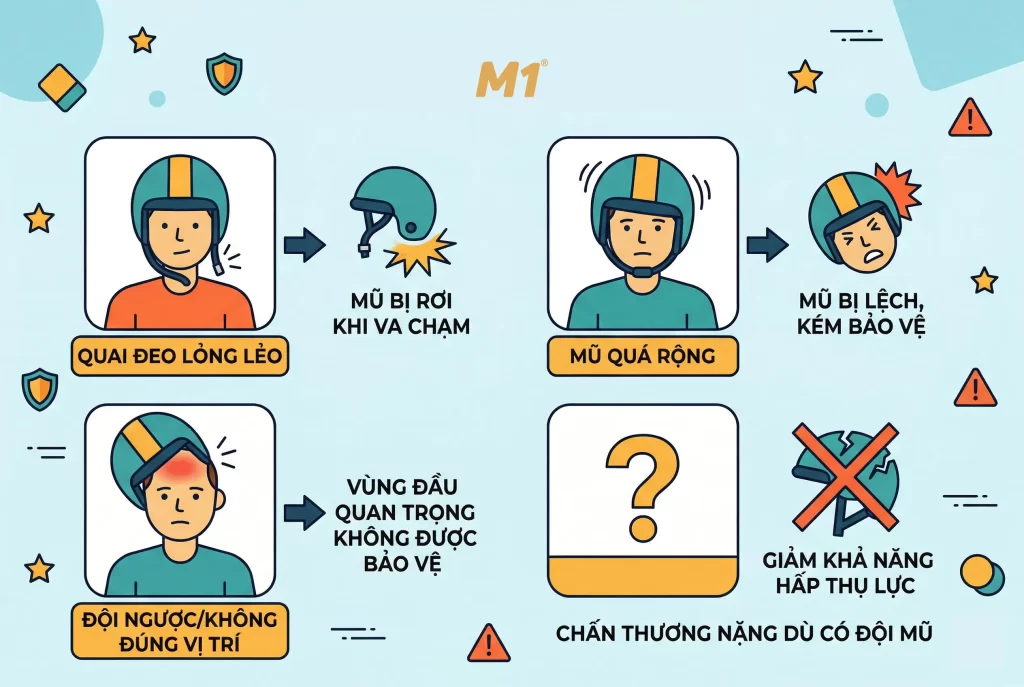 Đội mũ bảo hiểm sai cách nguy hiểm như thế nào