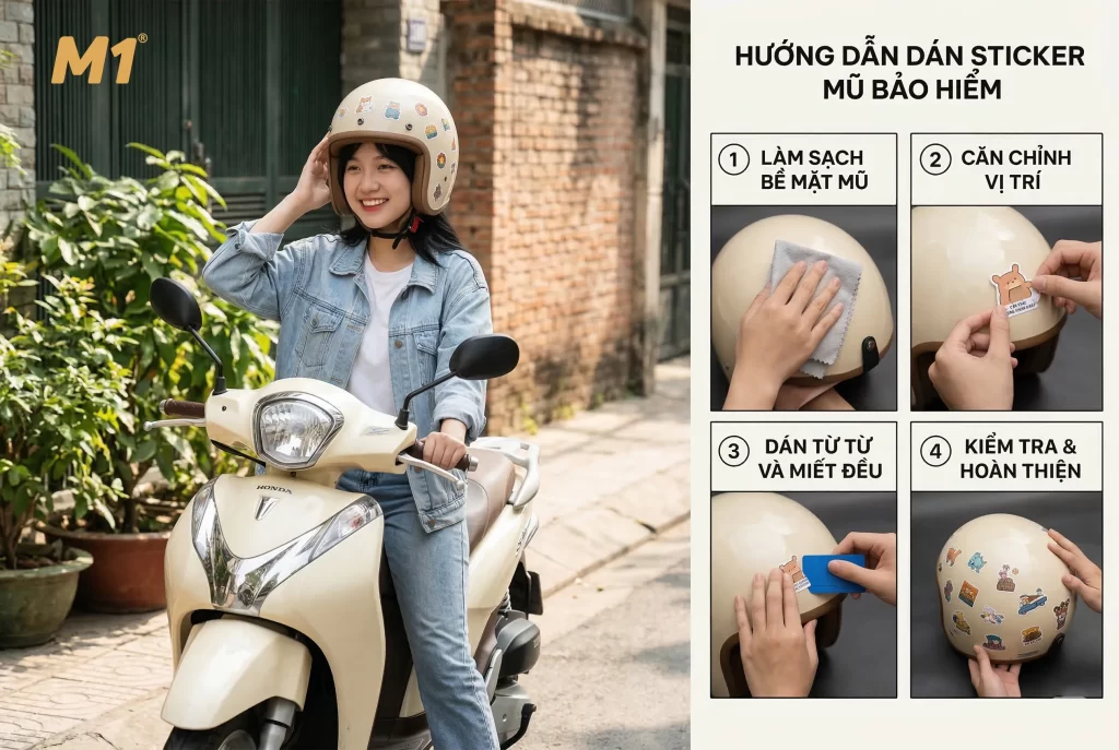 Hướng dẫn dán sticker mũ bảo hiểm đúng cách để bền đẹp