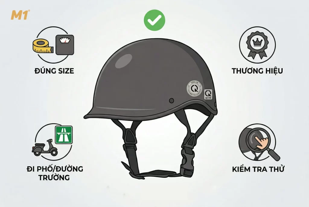 Kinh nghiệm chọn mua mũ bảo hiểm 1/2 chính hãng