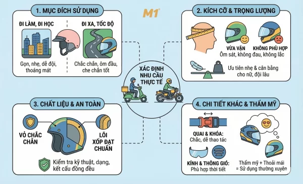 Kinh nghiệm chọn mua nón bảo hiểm phù hợp với nhu cầu thực tế