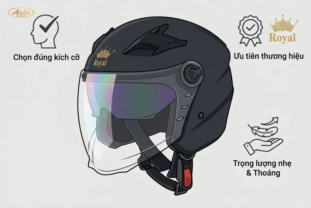 Lưu ý khi chọn mũ bảo hiểm 3/4 đầu