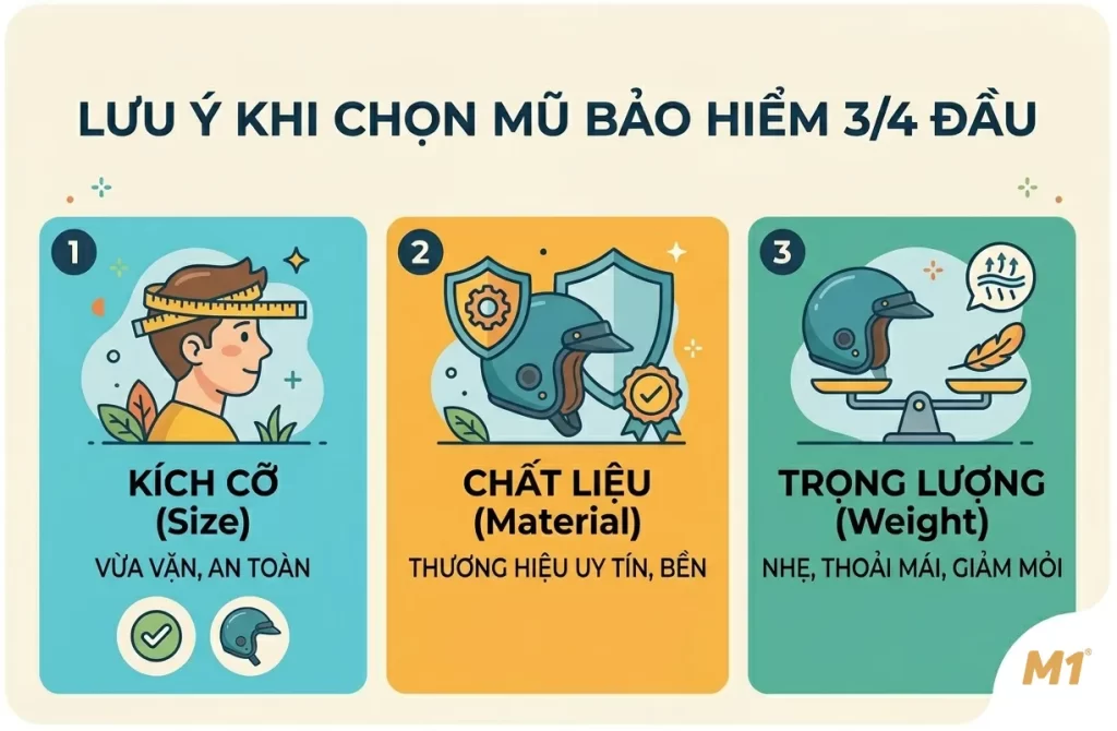 Lưu ý khi chọn mũ bảo hiểm 3/4 đầu