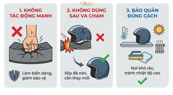 Lưu ý khi sử dụng và bảo quản xốp mũ bảo hiểm