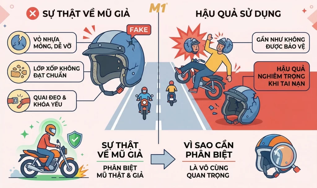 Mũ bảo hiểm giả có an toàn không