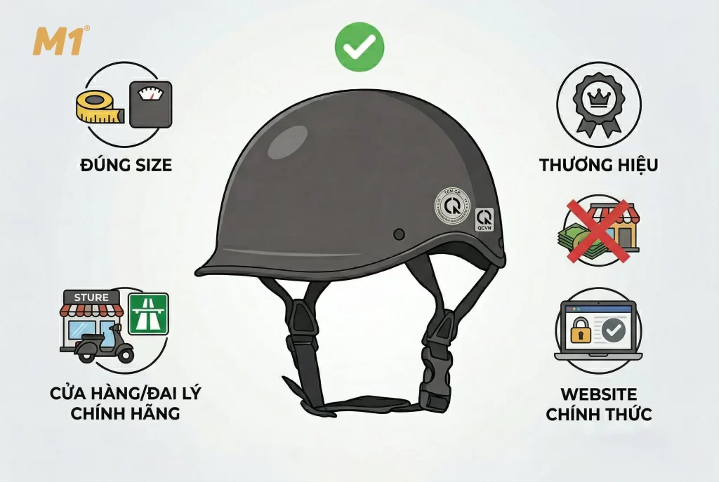 Mua mũ bảo hiểm 1/2 chính hãng ở đâu uy tín