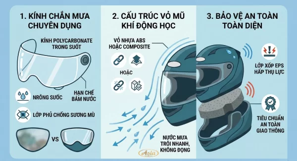 Những đặc điểm quan trọng của mũ bảo hiểm đi mưa chất lượng