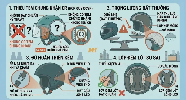 Những dấu hiệu nhận biết mũ bảo hiểm siêu nhẹ trôi nổi