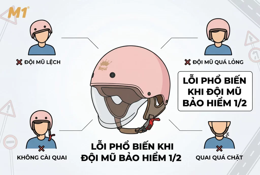 Những lỗi phổ biến khi đội mũ bảo hiểm 1/2