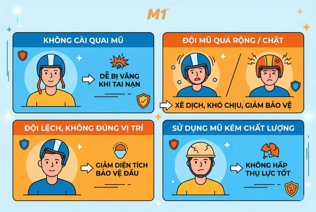 Những sai lầm phổ biến khi đội mũ bảo hiểm