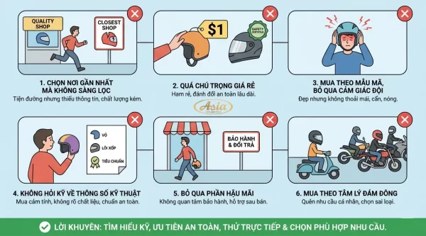 Những sai lầm thường gặp khi tìm nơi bán nón bảo hiểm gần đây