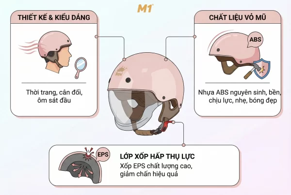 Những tiêu chí quan trọng khi chọn mũ bảo hiểm 1/2 đẹp