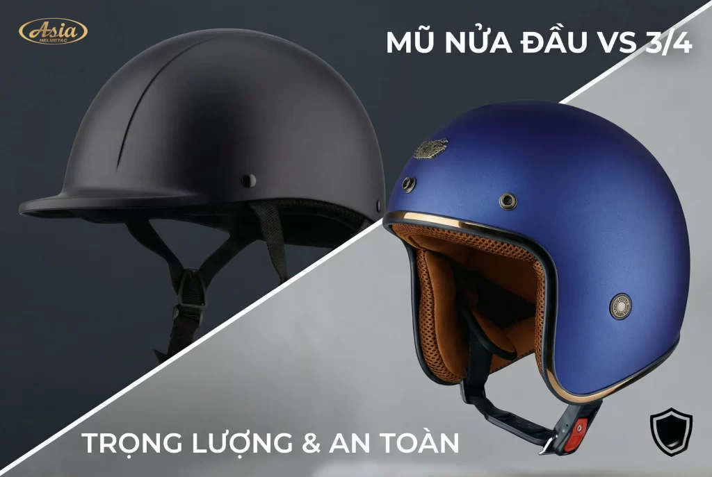So sánh mũ 3/4 và mũ nửa đầu khi đi phố