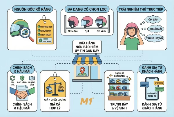 Tiêu chí chọn cửa hàng bán nón bảo hiểm gần đây uy tín