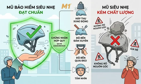 Tiêu chuẩn kỹ thuật quyết định mũ bảo hiểm siêu nhẹ có an toàn không