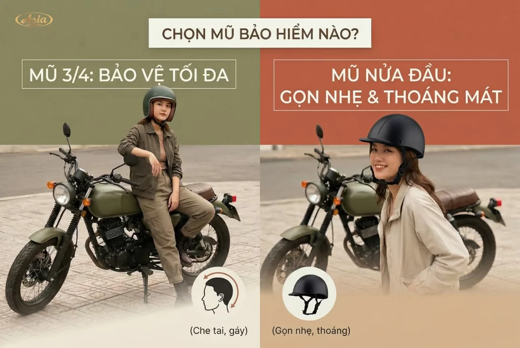 Tổng quan về mũ 3/4 và mũ nửa đầu