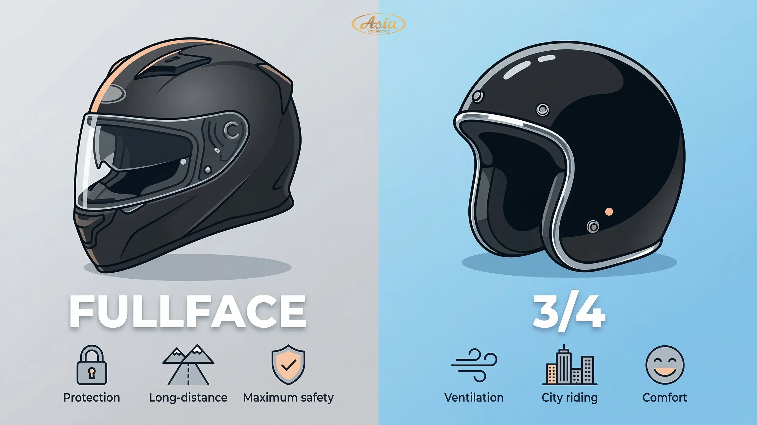 Tổng quan về mũ bảo hiểm fullface và 3 4