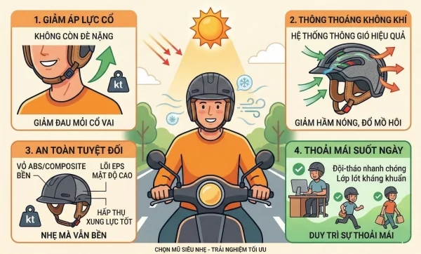 Trải nghiệm thực tế khi sử dụng mũ bảo hiểm siêu nhẹ