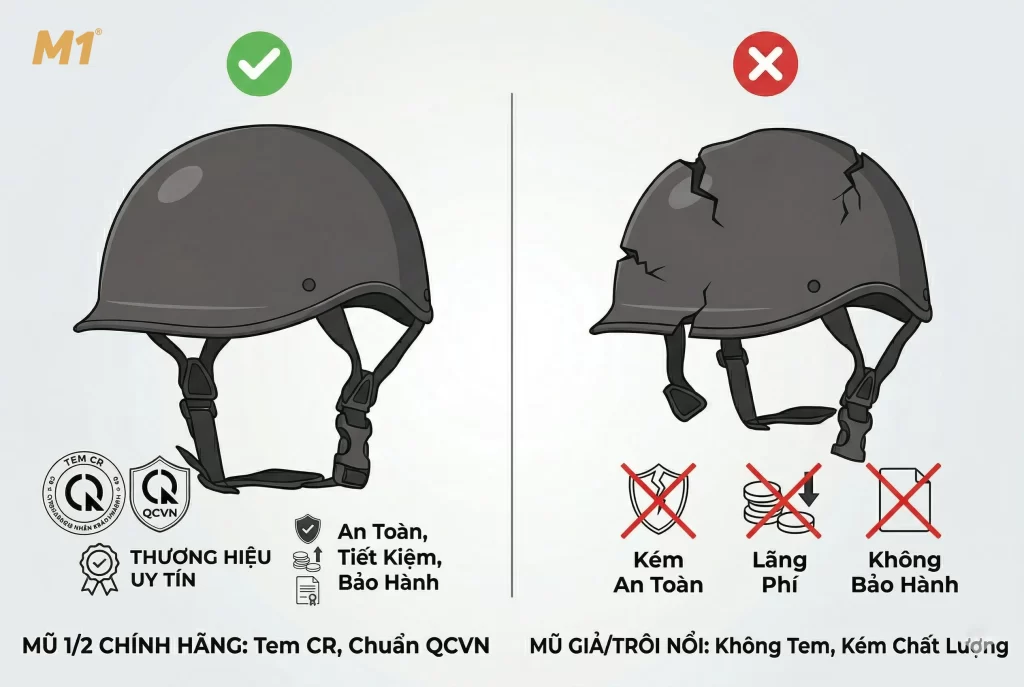 Vì sao nên chọn mũ bảo hiểm 1/2 chính hãng thay vì hàng trôi nổi