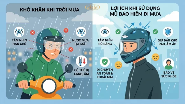 Vì sao nên sử dụng mũ bảo hiểm đi mưa khi di chuyển bằng xe máy