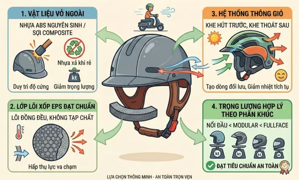 Yếu tố tạo nên một chiếc mũ bảo hiểm siêu nhẹ chất lượng